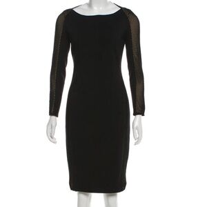 AKRIS Punto Black Long-Sleeve Mesh Sheath Midi Dress Size 10